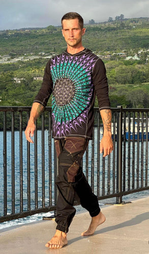 Men's Hooded Mandala Long Sleeve Shirt