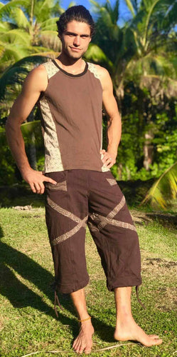 Men's Long Brown Shorts with Shipibo Trim